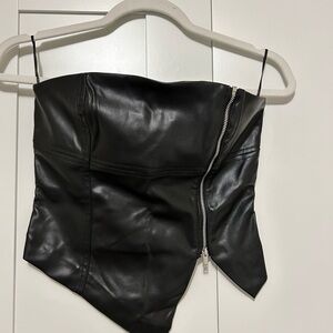 Bershka Black Faux Leather Strapless Top
